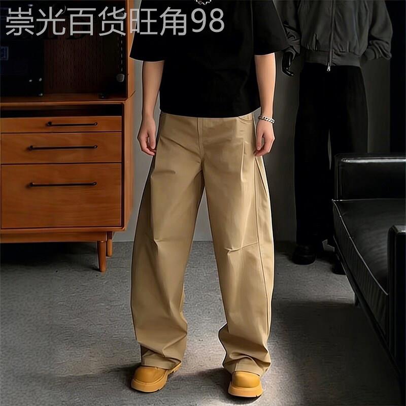 高端卡其色弯刀休闲裤男款夏季2026新款速干直筒工装裤男士阔腿裤