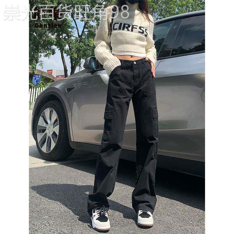 阔腿工装裤女春秋季2026年新款大码胖mm美式高腰窄版休闲直筒长裤