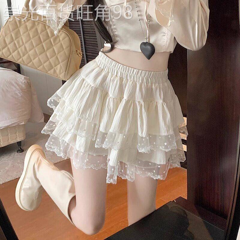 蕾丝花边半身裙女夏季2025新款薄高腰a字显瘦小个子蓬蓬蛋糕短裙