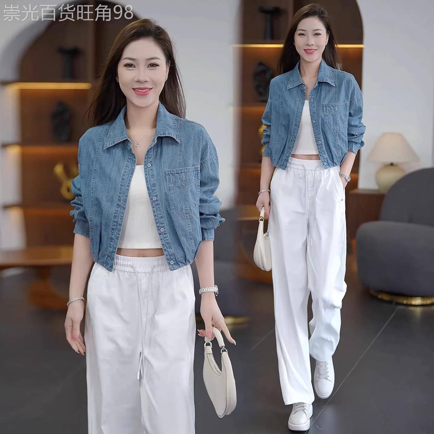香港代购时尚复古短款牛仔外套女春季新款小个子休闲显瘦夹克上衣