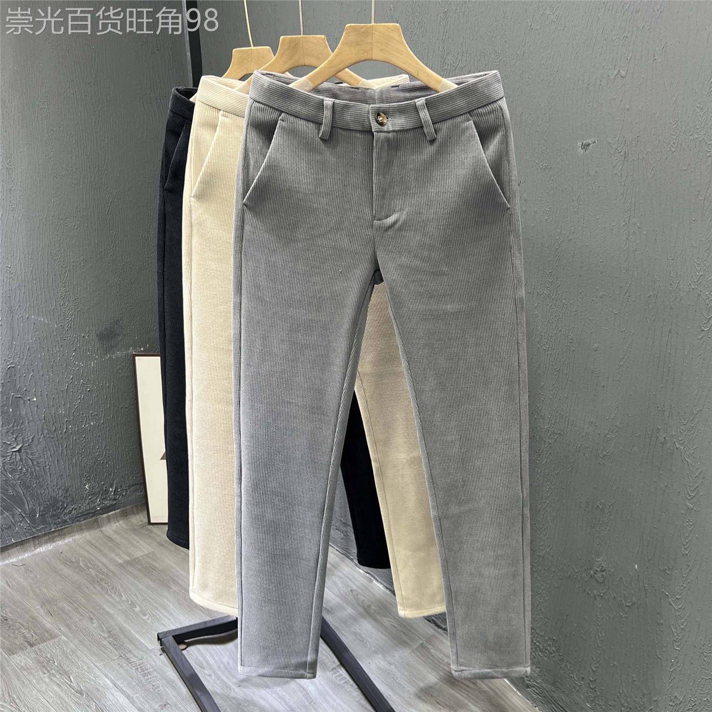 米兰『时尚设计风』!新品推荐!弹力修身小脚西裤男灯芯绒休闲裤