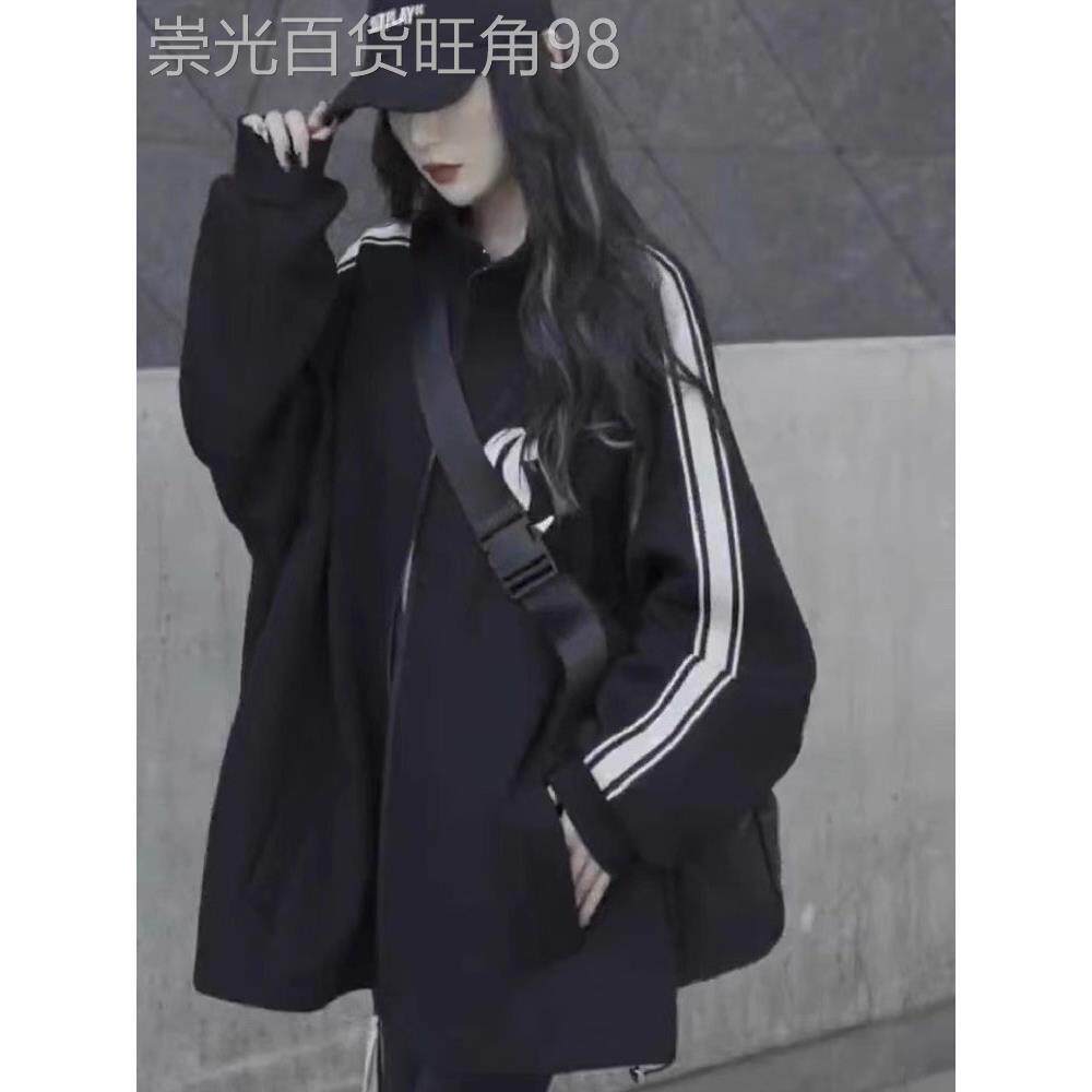 立领风衣女子春秋季欧洲高端印花中长运动衫开衫宽松休闲棒球制服