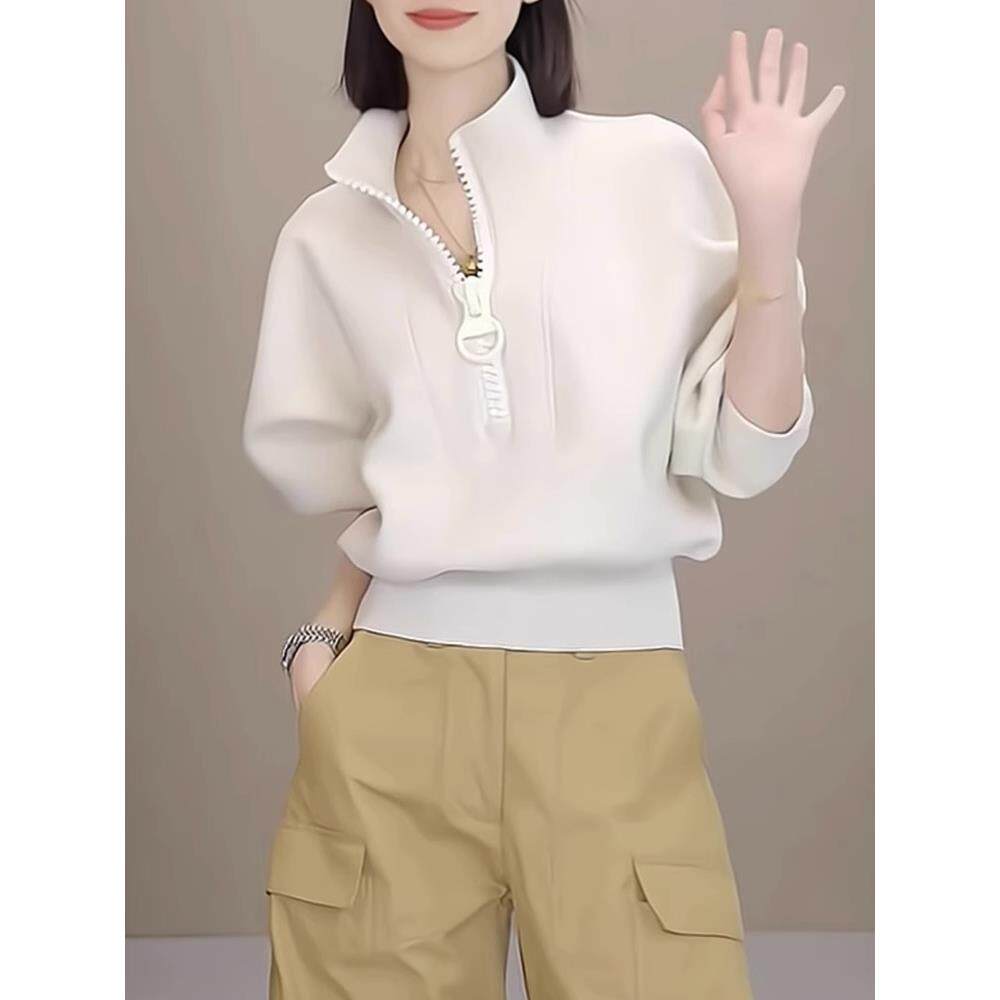 白色高端运动风拉链加绒卫衣女2025新款爆款小个子立领短款上衣