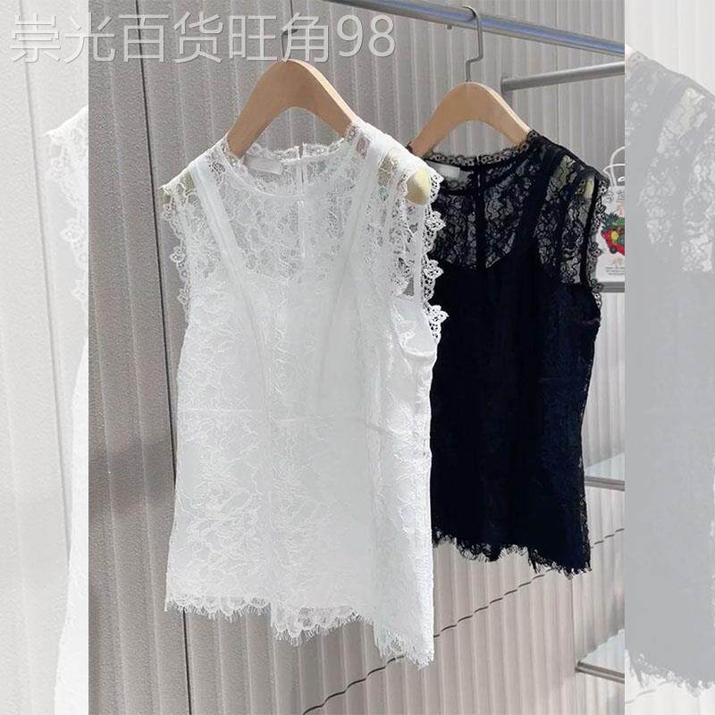 (现货)高级感时髦蕾丝无袖蕾丝上衣2025年春设计感洋气背心小衫