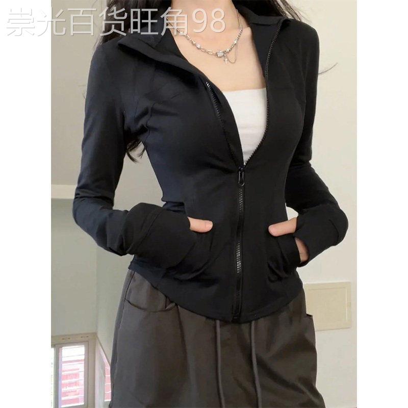 黑色冰丝修身短款连帽防晒衣女夏季2026新款小个子户外运动瑜伽服