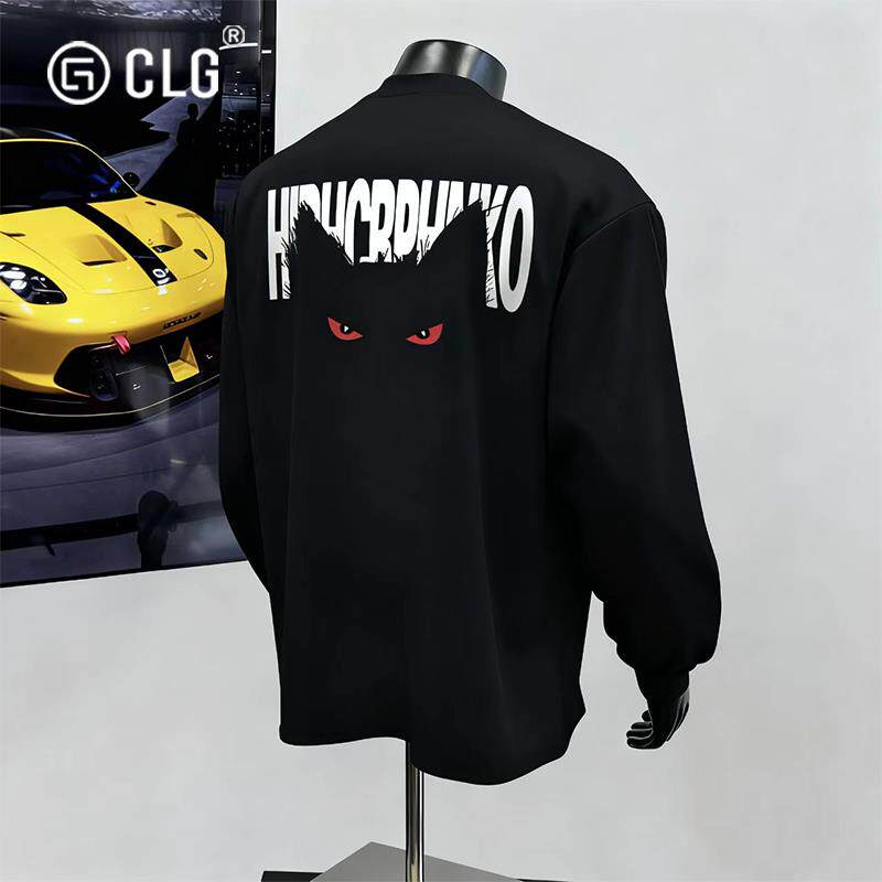 香港CLG潮牌重磅纯棉长袖T恤男款街头嘻哈打底衫百搭休闲早秋痞帅