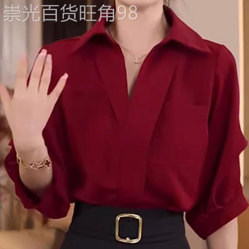 高级感红色衬衫女夏季2026欧货新款休闲洋派减龄时尚小众衬衫上衣