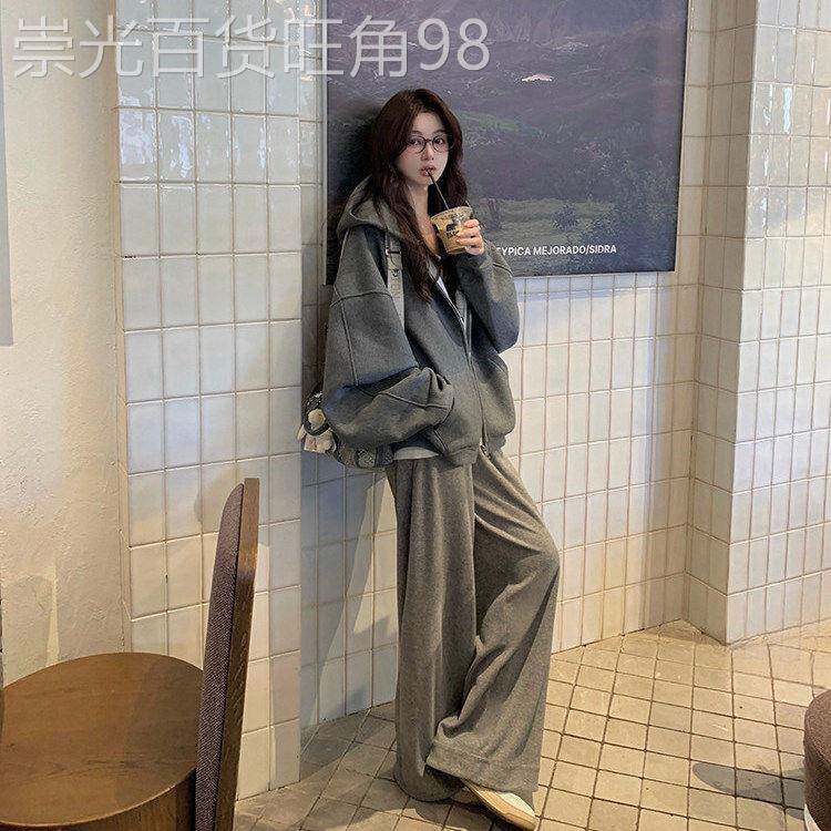 长袖连帽卫衣女春秋季2026新款大码胖MM拉链开衫修身休闲百搭上衣