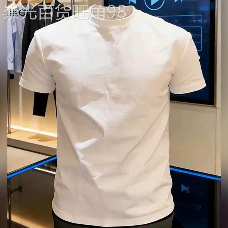高端高支棉透气短袖t恤男士夏季重磅纯棉半袖高级感圆领内搭上衣