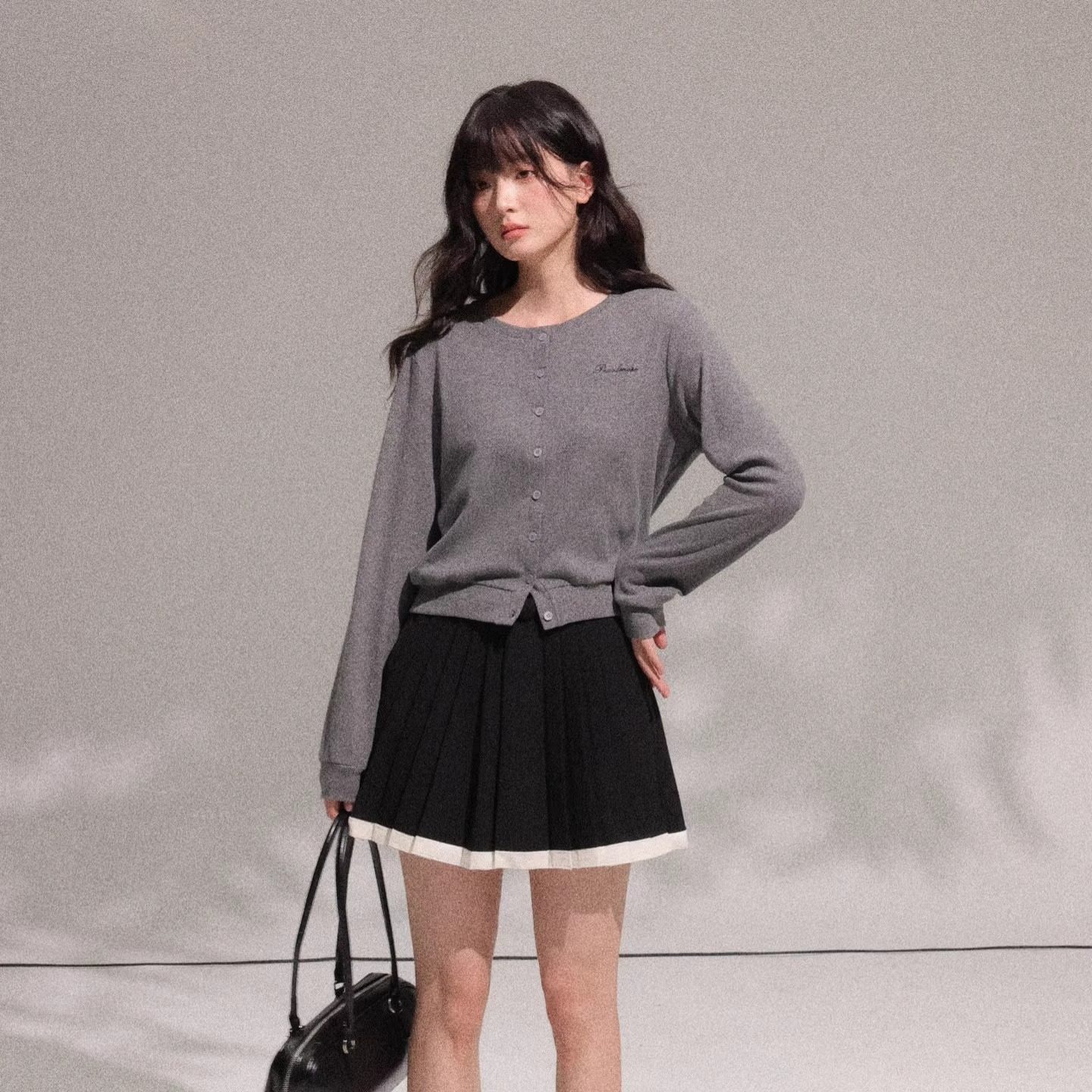 Pearlmise 韩系校园慵懒风经典刺绣Logo百搭长袖针织衫开衫女