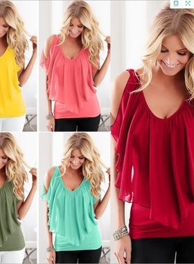 2021 ladies summer chiffon blouse women shirt雪纺女短袖T恤