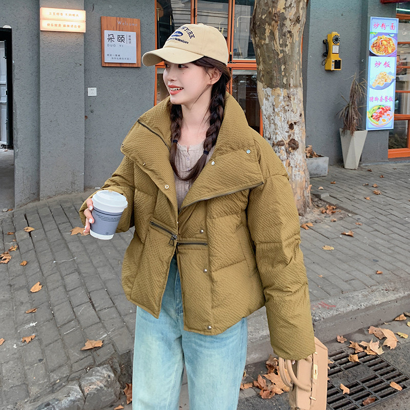 韩版学院风短款立领90羽绒服女2025年冬季新款加厚显瘦白鸭绒外套图片