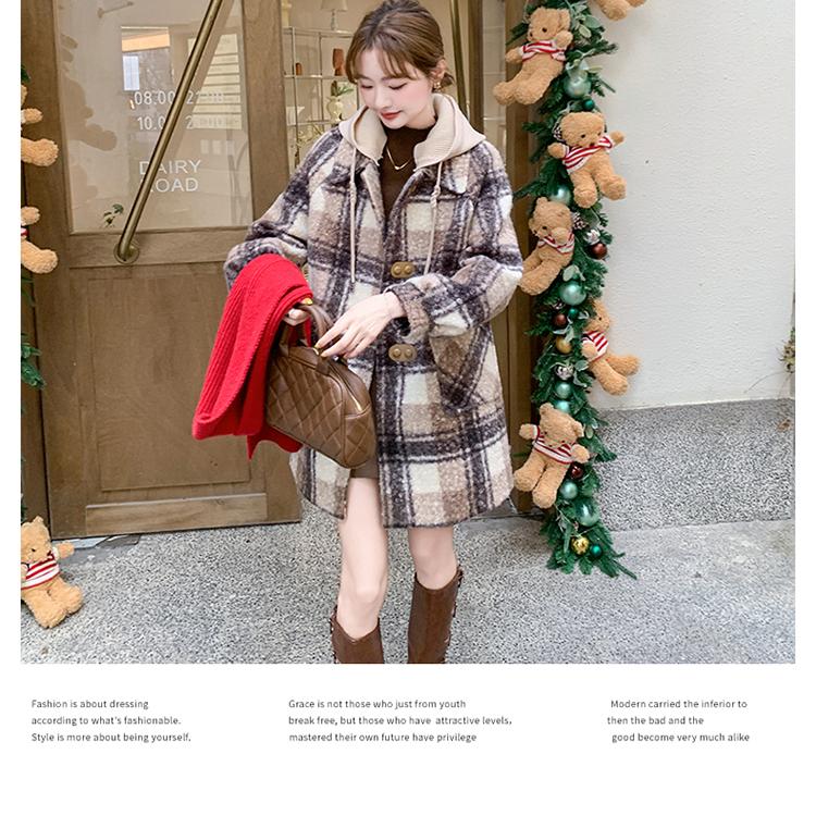 6682格子圈圈呢料毛线帽外套006-P190-K228,女装毛呢外套,浙宝222（原006）