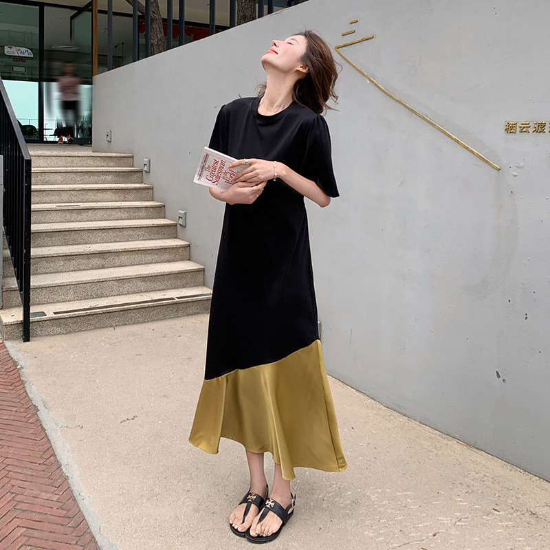 韩系御姐风拼接鱼尾连衣裙女夏2024新款黑色赫本风法式长裙爆款,女装连衣裙,浙宝222（原006）