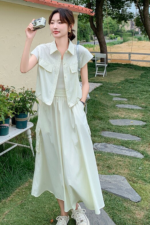 休闲工装女夏潮炸街2025新款洋气时尚减龄衬衫裙,女装半身裙,浙宝222（原006）