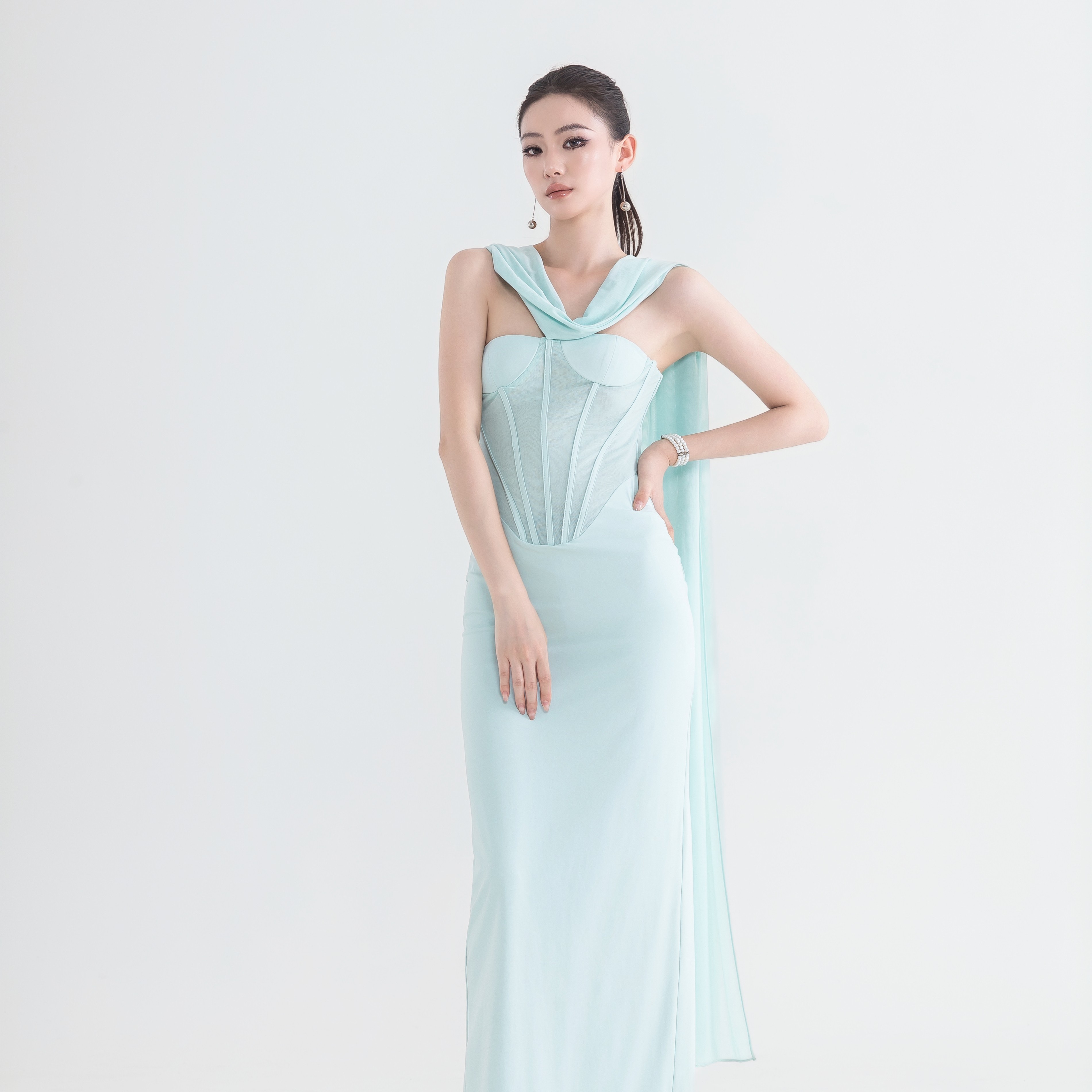 ELEGANTLORAN鱼骨礼服裙收腰显瘦度假裙高腰拖地沙滩裙长裙连衣裙