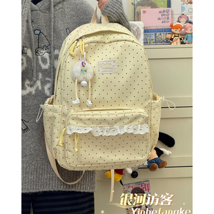 韩系ins可爱波点书包女初高中学生百搭上课双肩包学院风少女背包