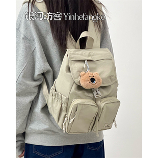 户外风休闲降落伞背包女简约复古设计感高中生大学生轻便双肩包潮