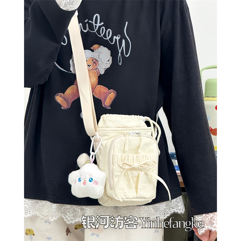 日常外出轻便手机包女多层遛娃可爱斜挎小包便携束口水杯包保护套