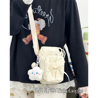 日常外出轻便手机包女多层遛娃可爱斜挎小包便携束口水杯包保护套
