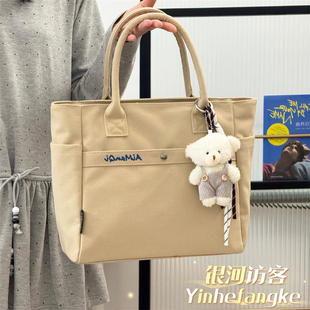 日系ins文艺复古帆布包包女百搭大学生通勤托特包外出休闲手提包