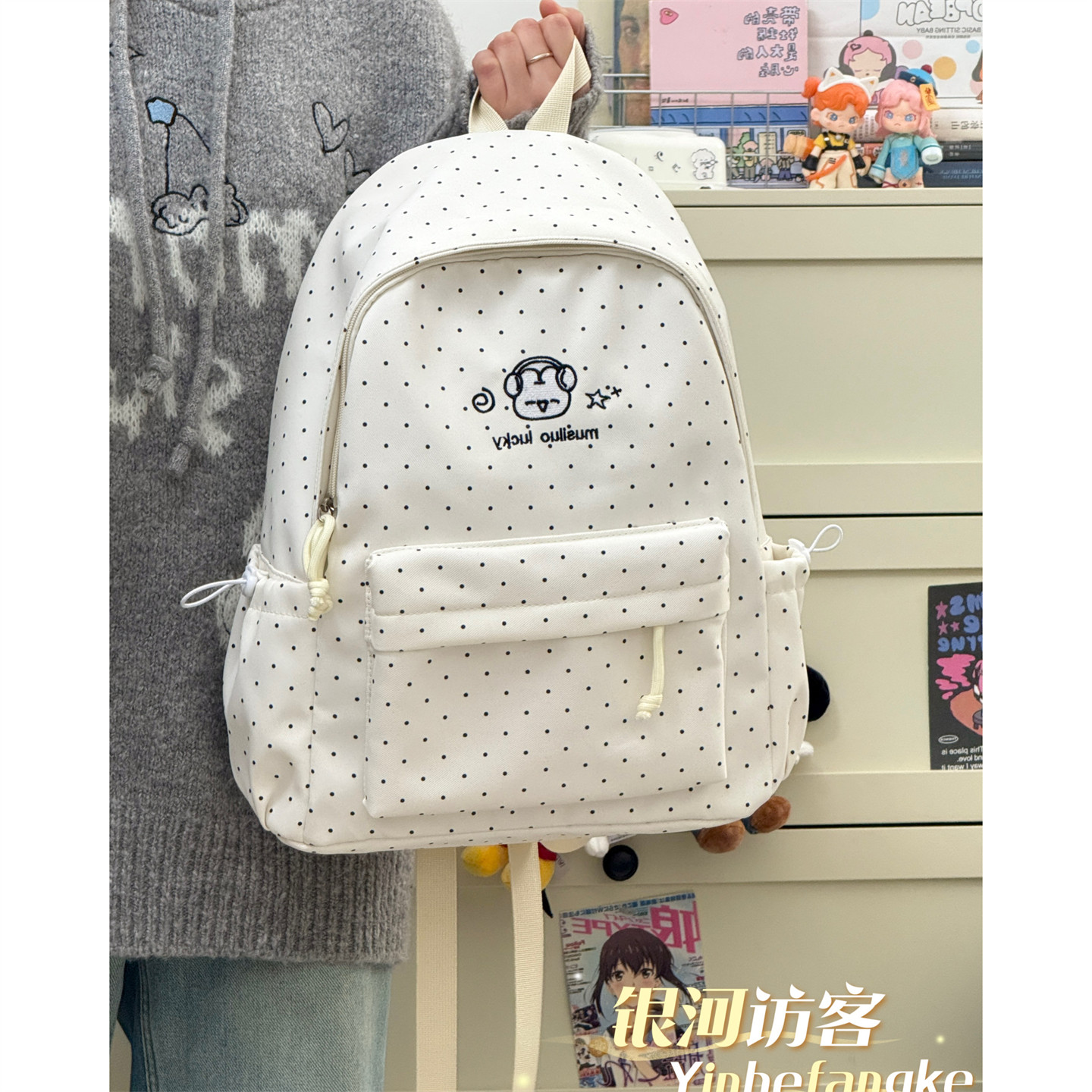 ins风小清新波点书包女小学生百搭可爱上课双肩包旅行轻便背包,箱包皮具/热销女包/男包,双肩背包,淘宝优惠券,粉丝福利购,淘宝优惠卷