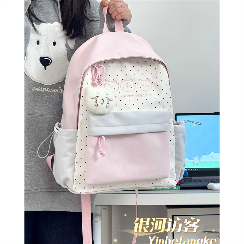 ins小清新波点学院书包女高颜值初高中生百搭双肩包旅行轻便背包