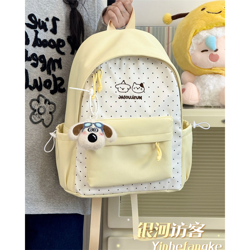 ins可爱少女波点双肩包初中生小学生百搭高颜值书包轻便出游背包