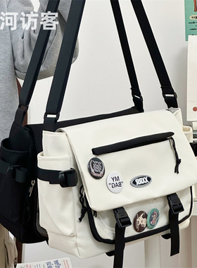 工装百搭ins邮差包男大学生上课单肩背包韩版潮流大容量斜挎包女
