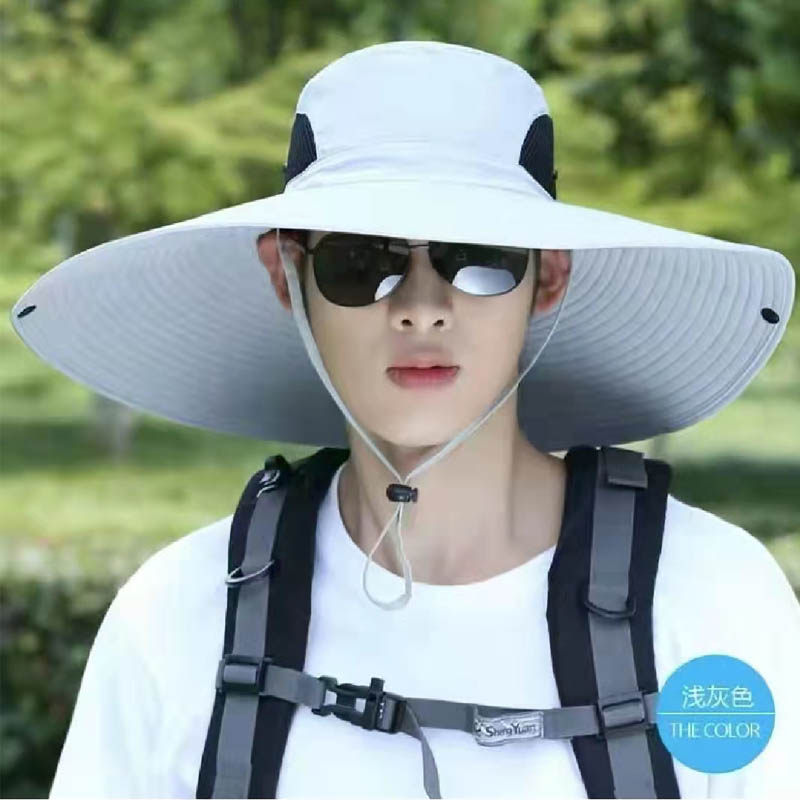 男士钓鱼帽大檐夏季防晒休闲太阳帽可折叠帽户外工作大檐帽子