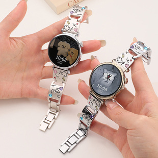 适用vivowatch5小狗表带月光白智能手表狗狗仿镶钻个性腕带辰夜黑精钢版iQOOWATCH5通用ins风kt猫女时尚表链