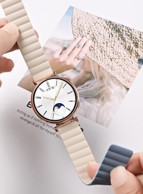 适用于oppowatchx2mini硅胶表带onepluswatch3磁吸腕带皓月银明日金手表链gt4/gt5小表盘女款防水时尚手表带