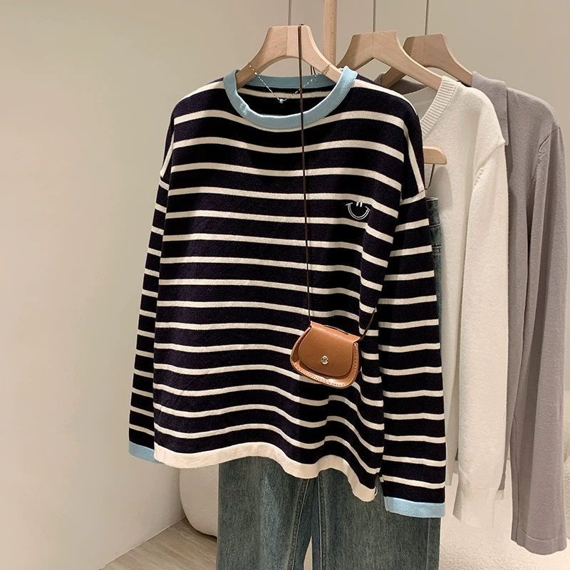女童春秋撞色条纹长袖T恤宽松