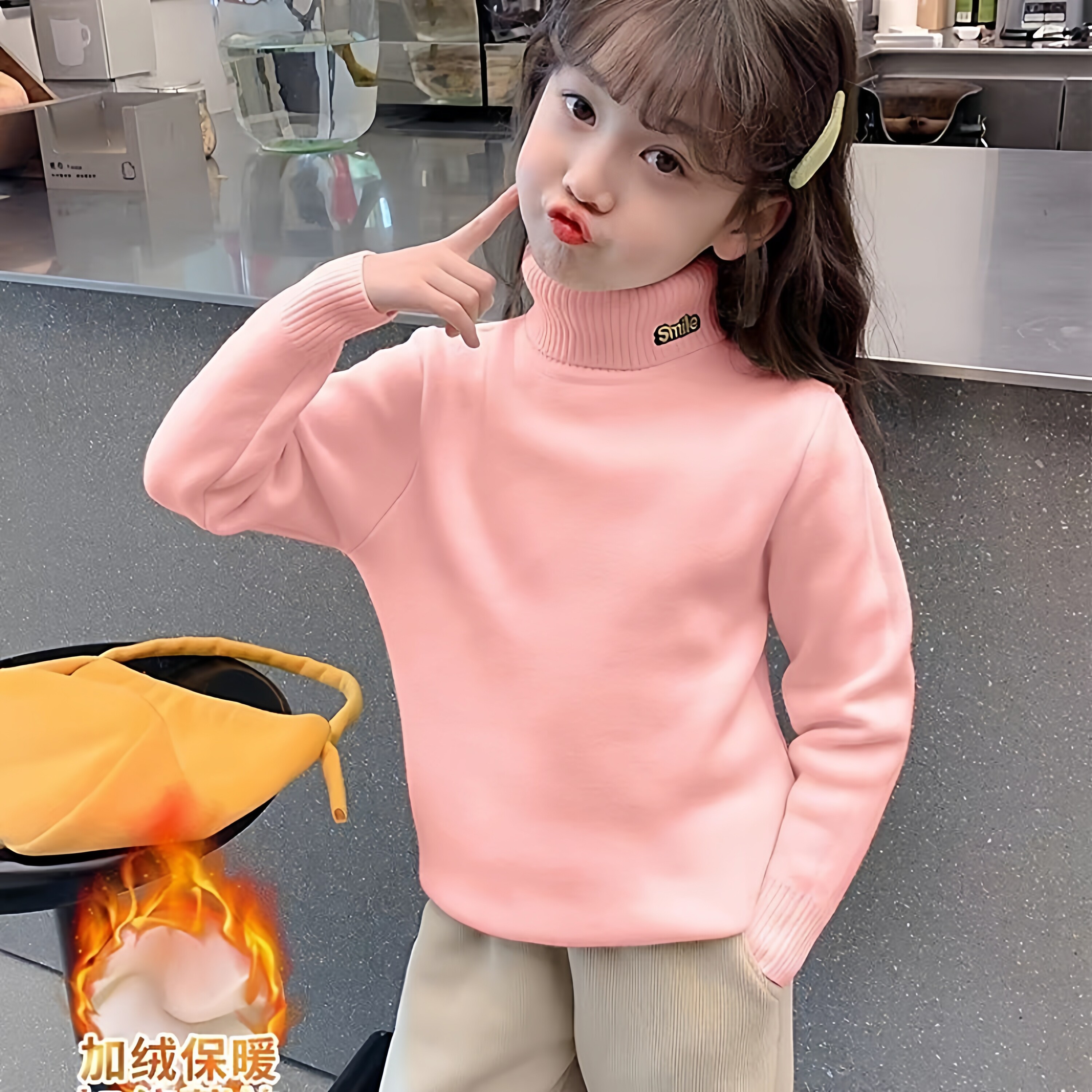 女童高领卫衣秋冬新款打底加绒