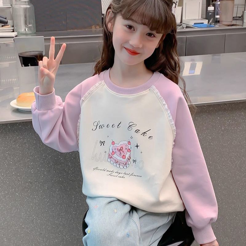 女童卫衣春秋新款韩版拼色上衣