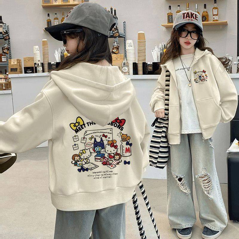 女童卡通薄款开衫连帽卫衣春秋2026新款儿童宽松百搭加绒秋装外套