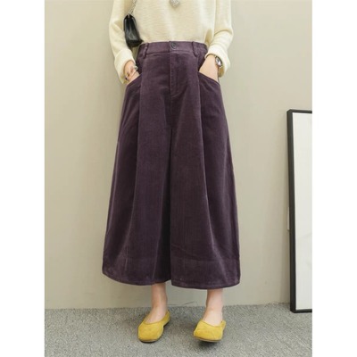 灯芯绒阔腿裤女秋冬设计感小众宽松高腰显瘦休闲九分大脚直筒裤子