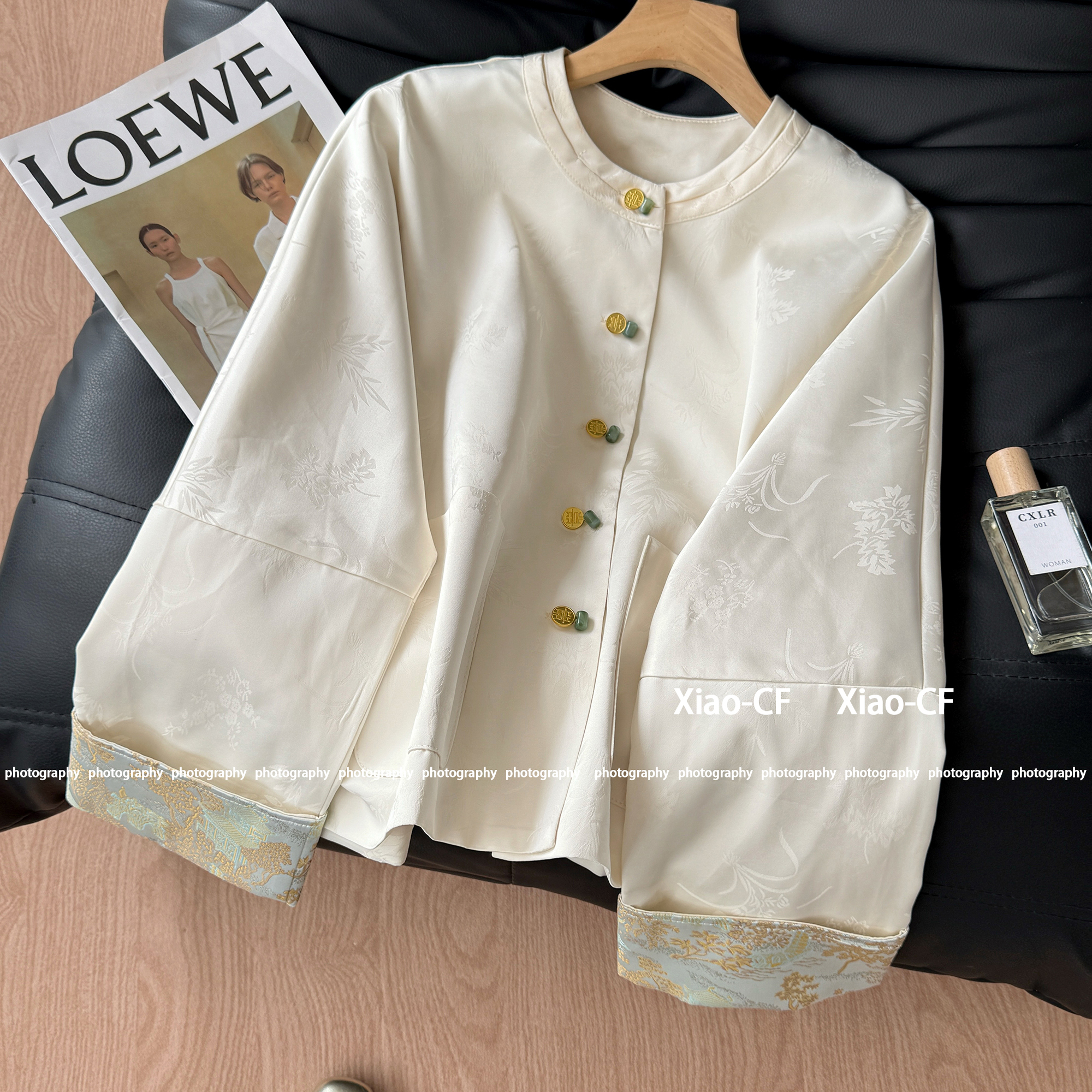 新中式暗纹提花醋酸缎面盘扣外套女秋新款国风高级感气质宽松上衣