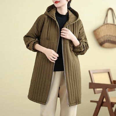 轻薄连帽羽绒棉衣外套女秋冬大码胖mm加厚保暖棉服洋气中长款风衣