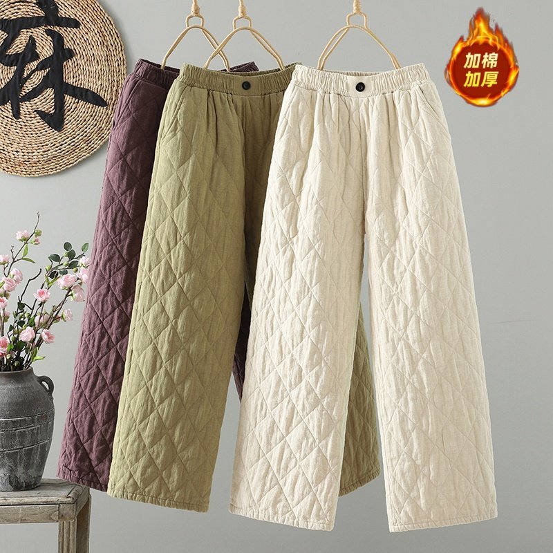 高端亚麻羽绒棉裤女冬装高腰宽松显瘦加厚保暖松弛外穿休闲阔腿裤,女装/女士精品,棉裤/羽绒裤,淘宝优惠券,粉丝福利购,淘宝优惠卷