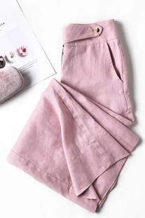 撤柜奥特莱斯清仓捡漏日系亚麻阔腿裤女夏季高腰垂感直筒西装长裤