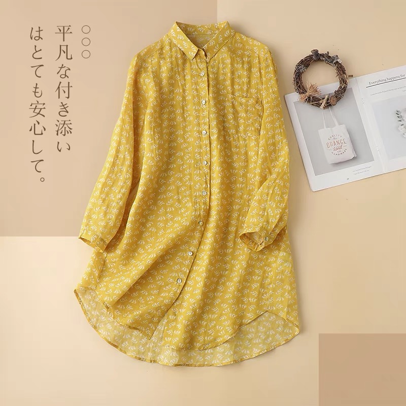 外贸专柜大牌印花苎麻衬衫裙女