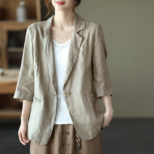 撤柜奥特莱斯清仓捡漏女日系亚麻小西装外套宽松通勤百搭西服上衣