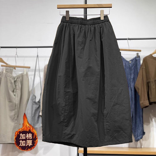 日系复古a字蓬蓬花苞裙女秋冬慵懒风工装夹棉加厚保暖半身裙长裙