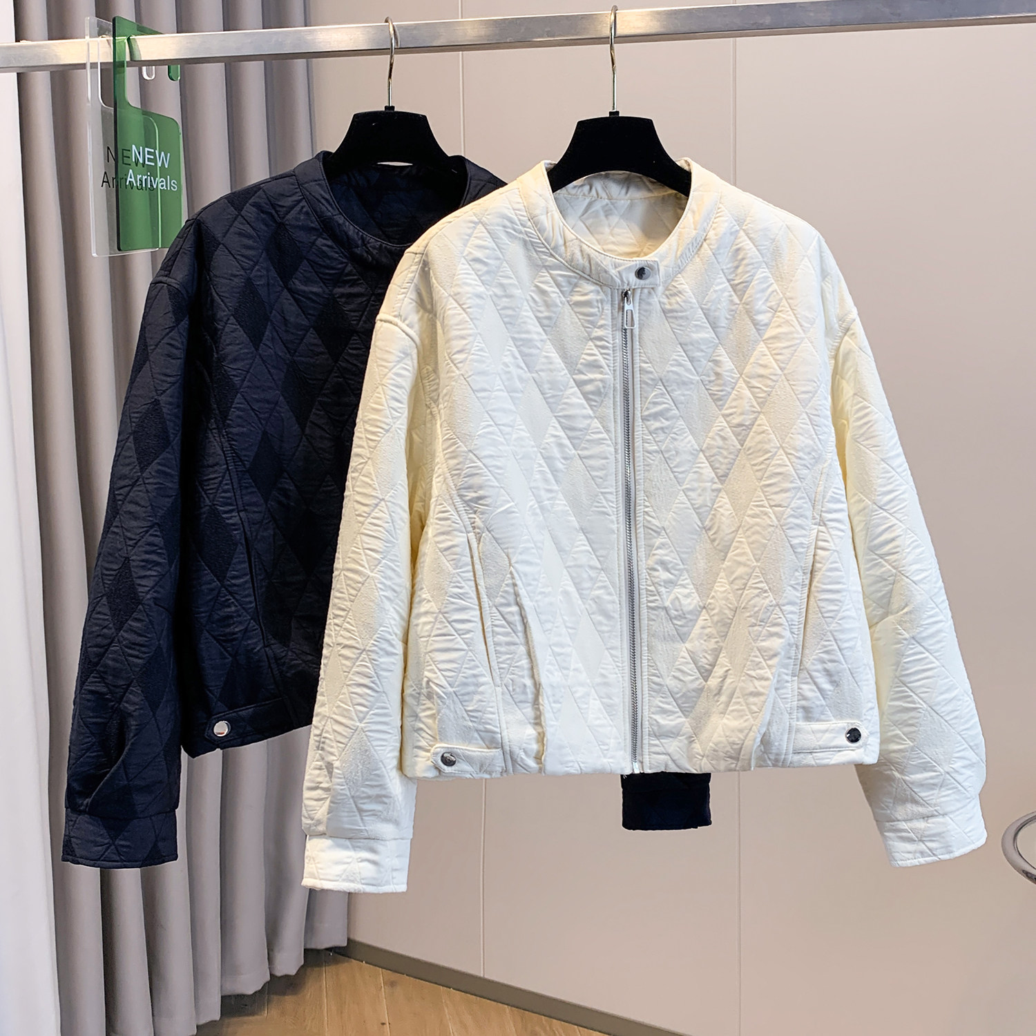 韩系菱形格棒球服短款外套女2025秋冬新款夹棉加厚时尚夹克上衣潮,女装/女士精品,棉衣/棉服,淘宝优惠券,粉丝福利购,淘宝优惠卷