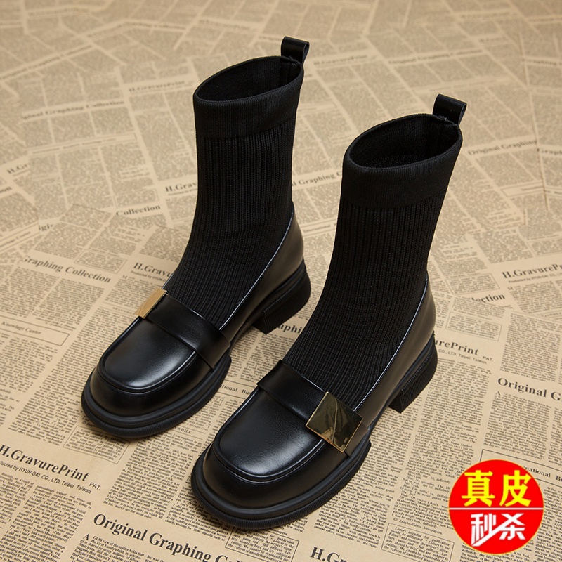 品牌真皮袜靴女新款秋冬马丁靴