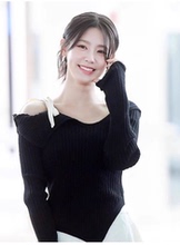 2024新款GLOWNY不对称赵美延针织上衣女设计感露肩毛衣套头打底衫