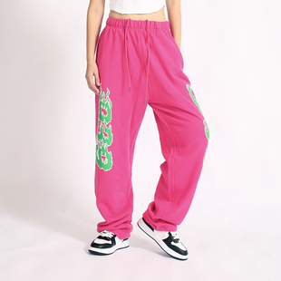 子休闲爵士街舞卫裤 韩国939火焰印花运动裤 女秋冬宽松直筒阔腿裤