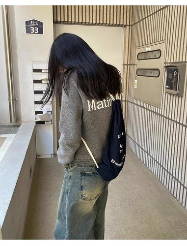 MK自制 Matin Kim字母提花高领拉链宽松针织开衫毛衣外套女秋冬