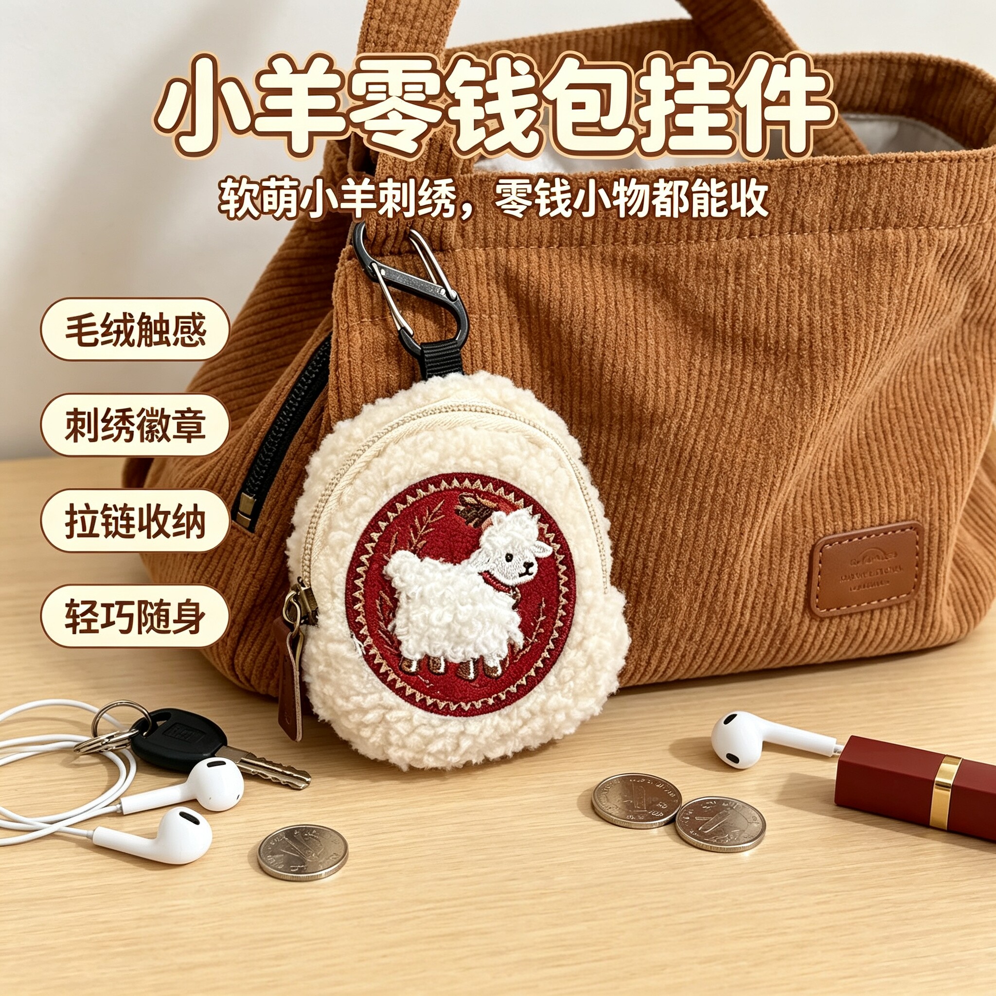 可爱羊毛毡绵羊卡通零钱包挂件